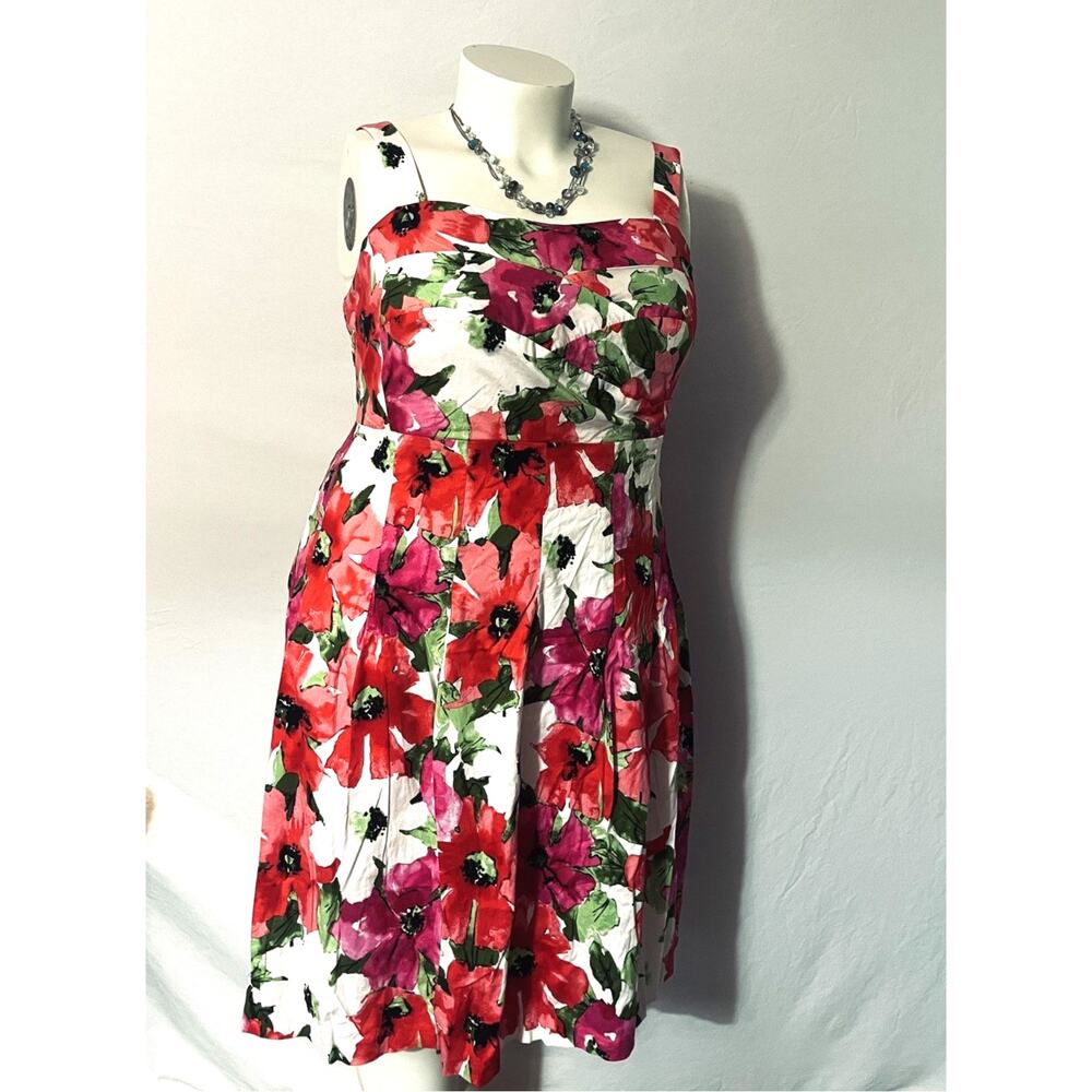 Lane Bryant 22 Watercolor Floral Cotton Sundress Smocked Back Womens Plus
